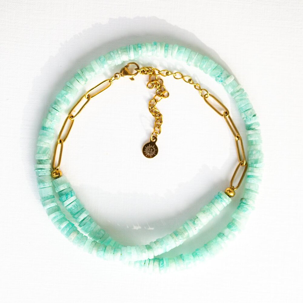 Amazonite Necklace Beaded Necklace Waterproof Gold Necklace BEAUTIFUL Color